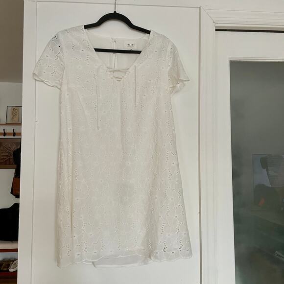 Sezane Carolane White Shift Dress Mini Sz 38 / US 4 6  French Minimalist Lace - Picture 2 of 11